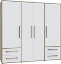 Armoire Jupiter Forte 4 Portes 4 Tiroirs, Blanc/Chêne Sonoma, 206x59x200 cm