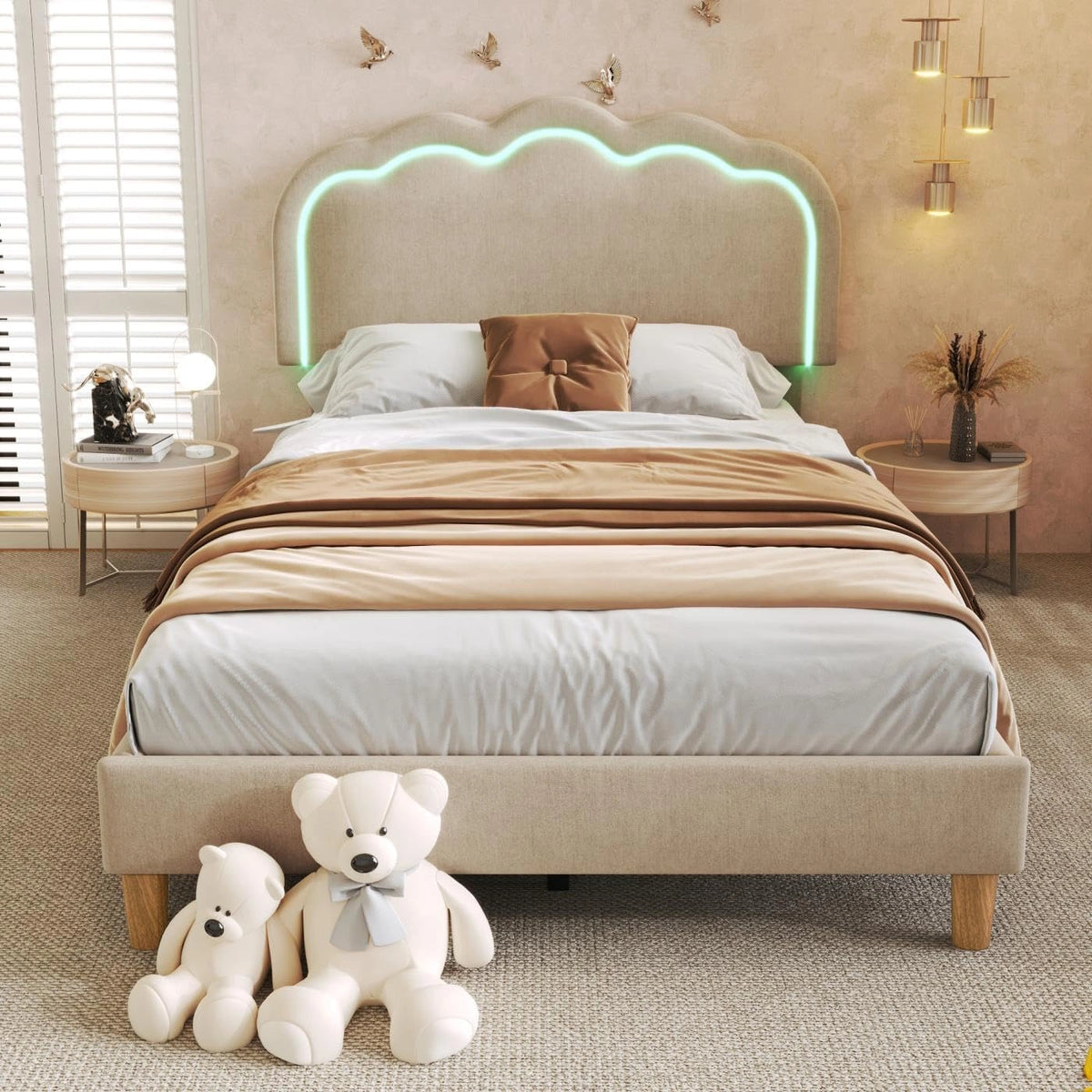 Lit Adolescent en Lin Beige 90x190 cm Sweiko pour Chambre et Chambre d'Amis