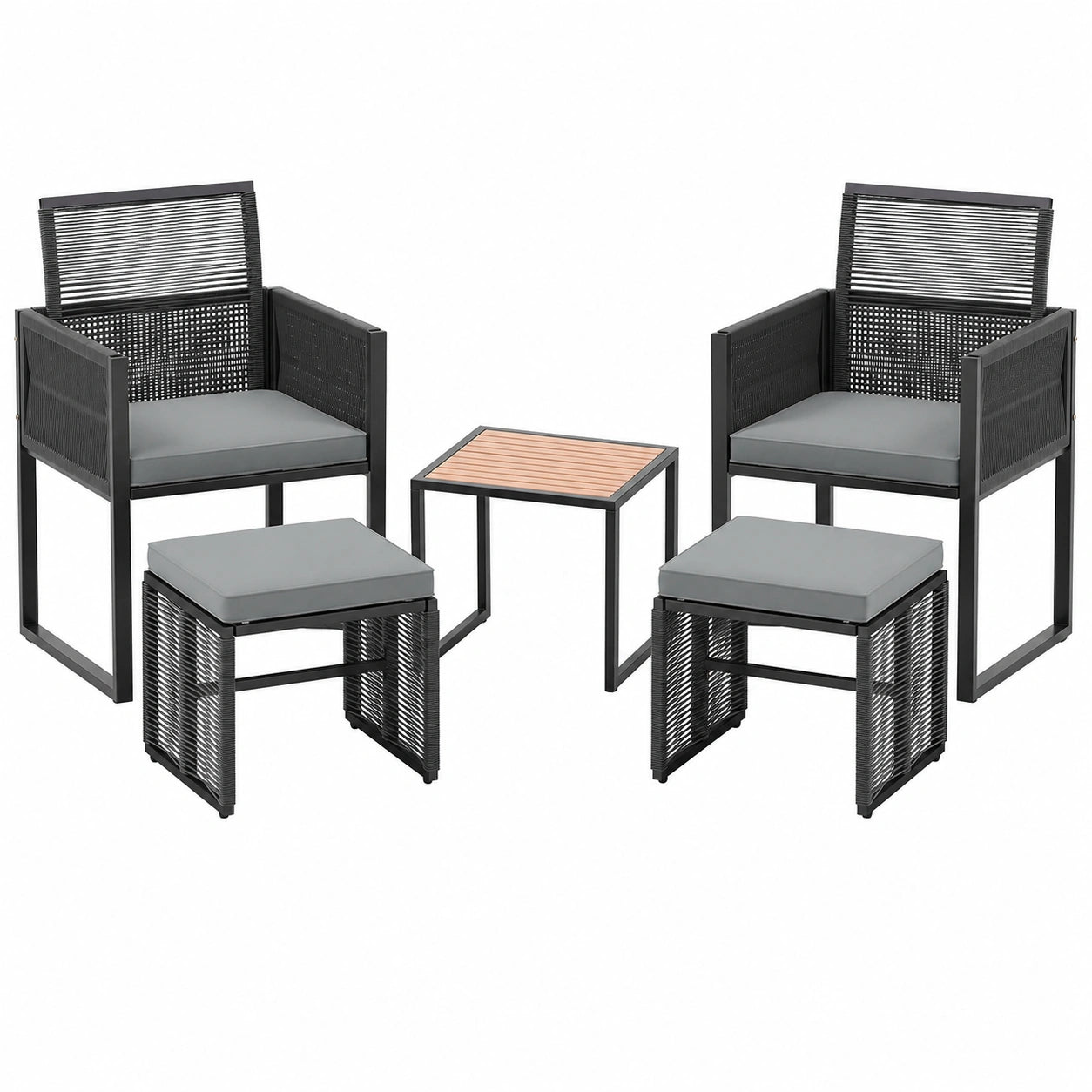 Ensemble de Jardin en Rotin pour 4 Personnes avec Table et Chaises