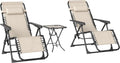 Ensemble de 2 Chaises Longues Pliables avec Table, Relaxation Zéro Gravité pour Jardin, Porte-gobelets et Coussin, Capacité 120 kg, Beige
