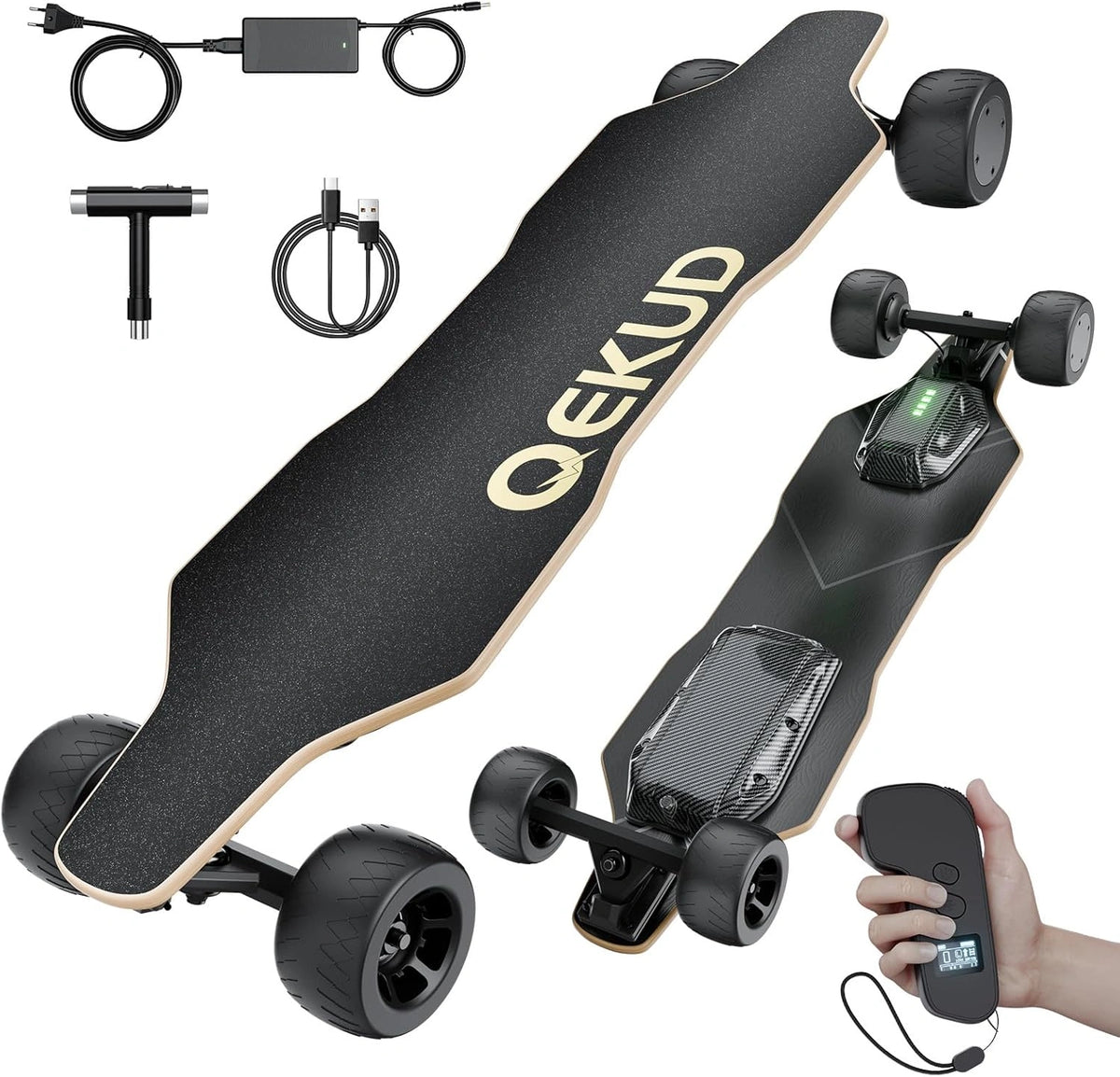 Planche à roulettes électrique S3 1100W pour adultes et adolescents, vitesse max 45 km/h, télécommande OLED