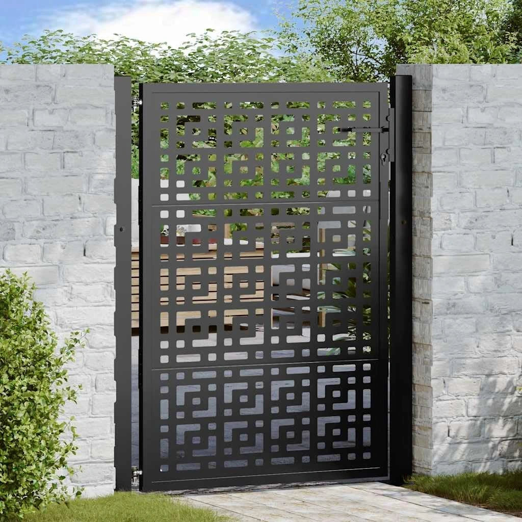 Portail de Jardin Noir en Acier 105x130 cm avec Motif Croisé