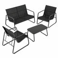 Ensemble de Mobilier d'Extérieur en Métal et Textilène avec Table en Verre