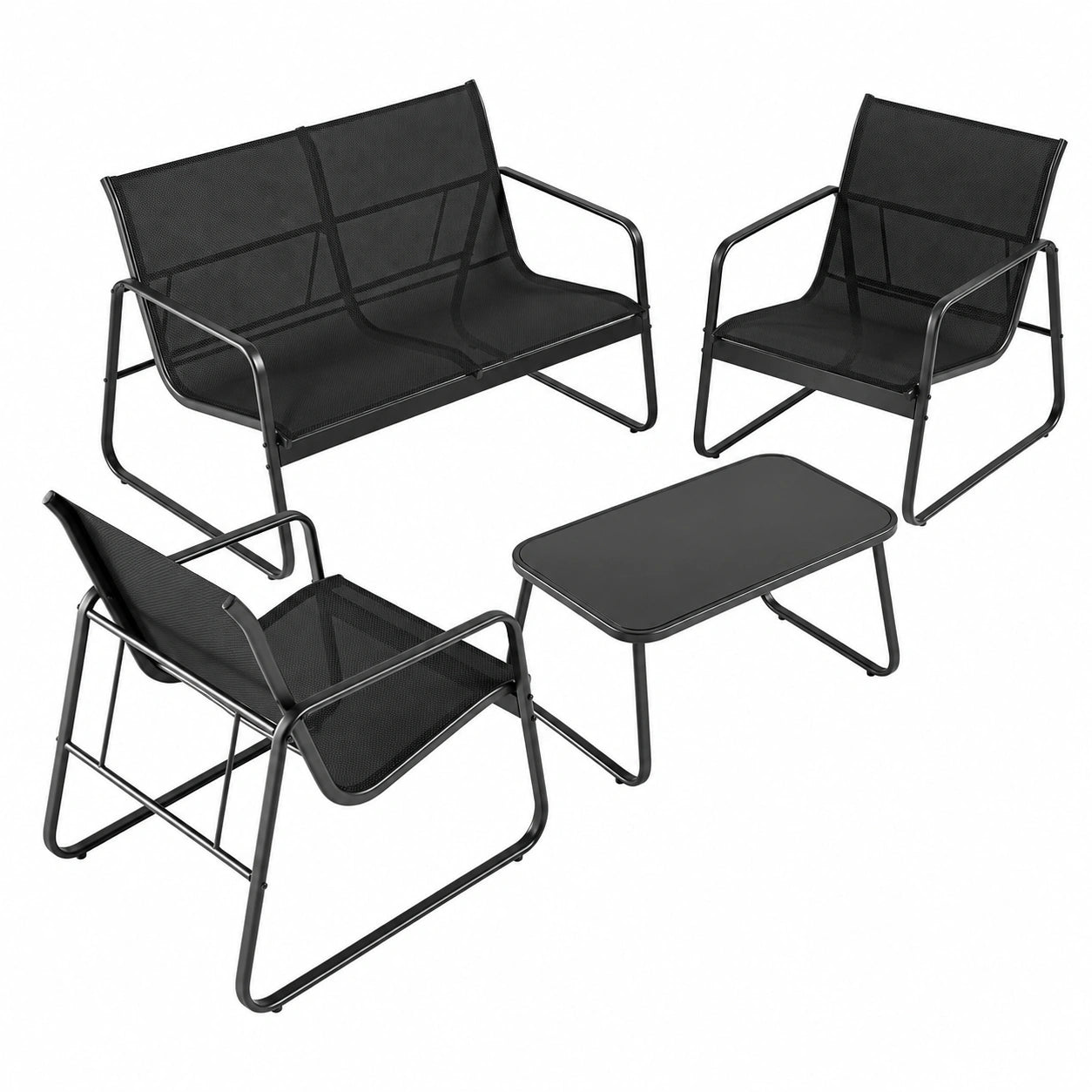 Ensemble de Mobilier d'Extérieur en Métal et Textilène avec Table en Verre