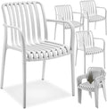 Ensemble de 4 Chaises de Jardin Empilables avec Accoudoirs - Résistantes aux Intempéries - Crème