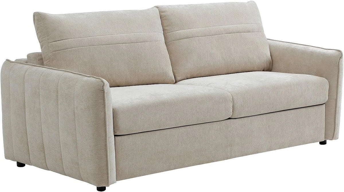 Canapé Convertible 3 Places en Tissu Beige 140 cm - Vente Unique MALOGU