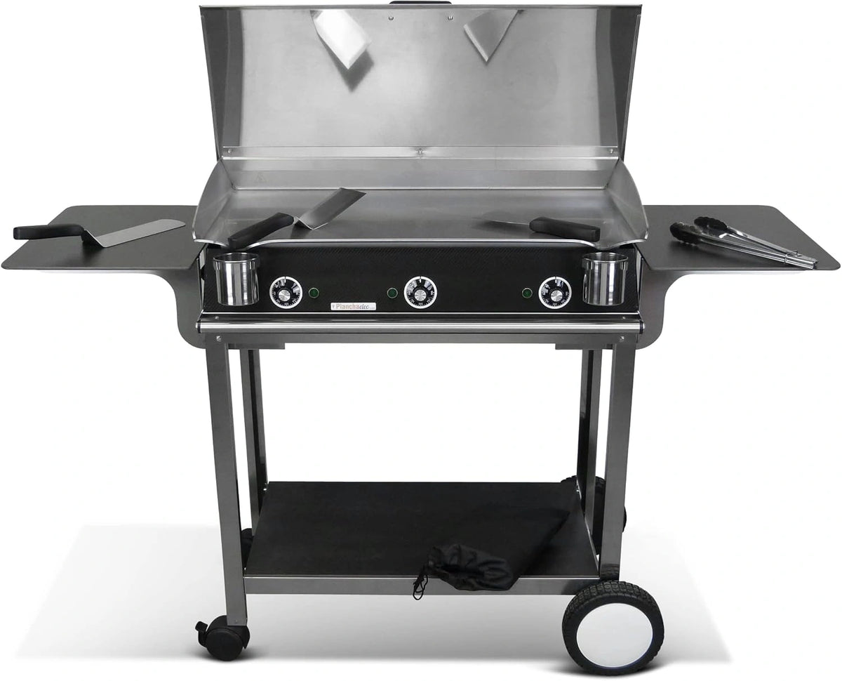 Plancha Électrique LUX 830 avec Chariot Rivoli et Accessoires - Inox Carbone - 3 Thermostats Ajustables - Fabrication Française - Dimensions 83x45x20 cm
