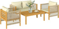 Ensemble Salon de Jardin 4 Pièces en Acacia avec Coussins Déhoussables - Canapé, Fauteuils et Table Bohème Chic