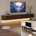Meuble TV mural flottant avec LED et rangement intégré - 200 cm - Marron