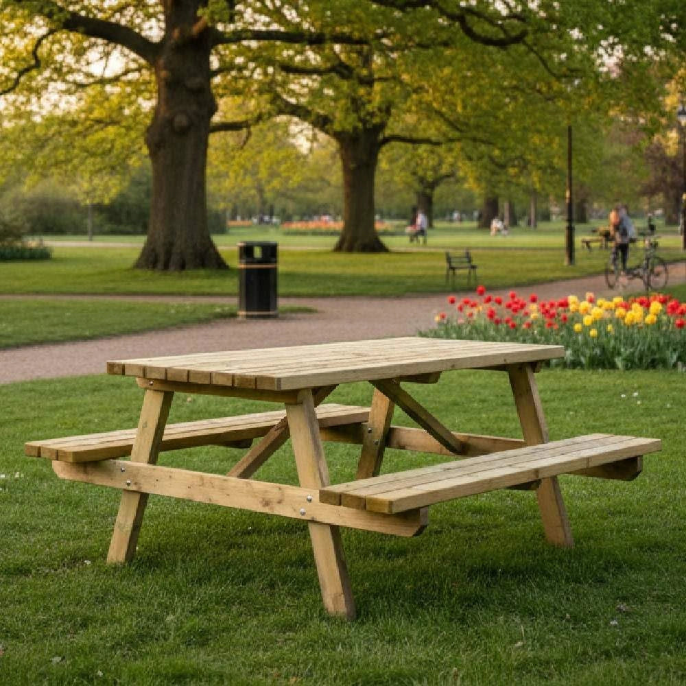 Table de pique-nique en pin de Suède, 180 x 165 cm, bois imprégné classe IV, idéal pour jardin, mobilier urbain robuste, fabrication italienne