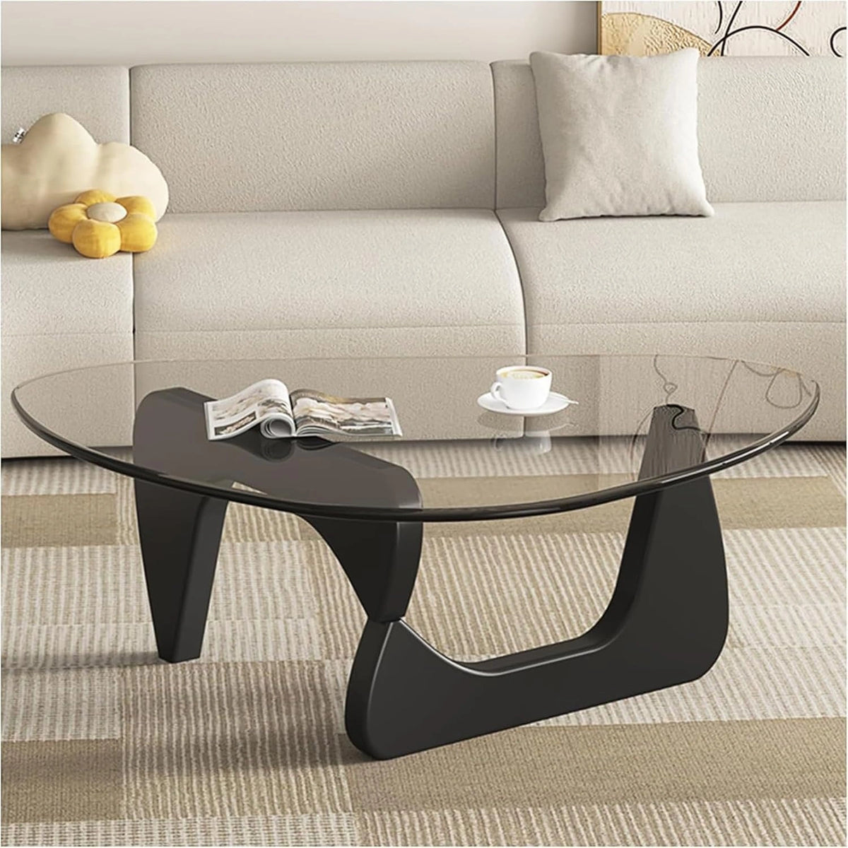 Table Basse Triangulaire en Verre et Bois pour Salon et Bureau