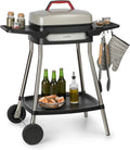 Barbecue Électrique sur Pied Klarstein Gatsby, 2000 W, Surface Antiadhésive 40x36 cm, Couvercle et Deux Tables, Beige/Noir