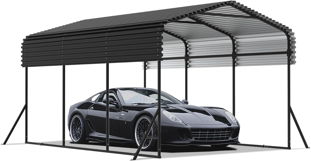 Abri de Voiture en Métal XMTECH 4.5x3x2.5m - Structure Acier Noir Résistant aux Intempéries
