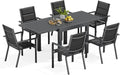 Ensemble de Jardin en Aluminium pour 6 Personnes, Table Extensible et Chaises Empilables, Mobilier d'Extérieur Moderne Gris Foncé