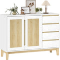 Buffet Nordique HOMCOM avec Portes et Tiroirs, Étagère Ajustable, Pieds en Bois, Blanc et Chêne