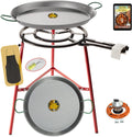 Ensemble Paella - Brûleur Gaz Butane 50 cm, Poêles 60 cm et 42 cm, Régulateur, Tuyau, Trépied Renforcé, Tablier et Recettes Incluses