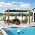 Pergola de Jardin en Aluminium 4 x 3 m Finition Teck, Toile Rétractable Imperméable - Idéale pour Barbecue Extérieur, Gris