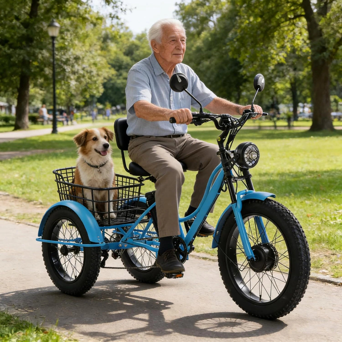 Tricycle Électrique 24 Pouces Adultes, 7 Vitesses, Pneus Larges, Batterie 48V 18Ah, Autonomie 64 km, 3 Modes, Grand Panier, Écran LCD