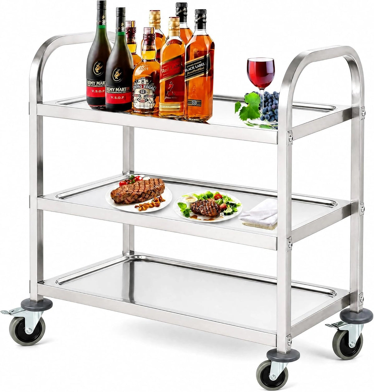 Chariot de Cuisine en Acier Inoxydable avec Roues - 72x40x82cm