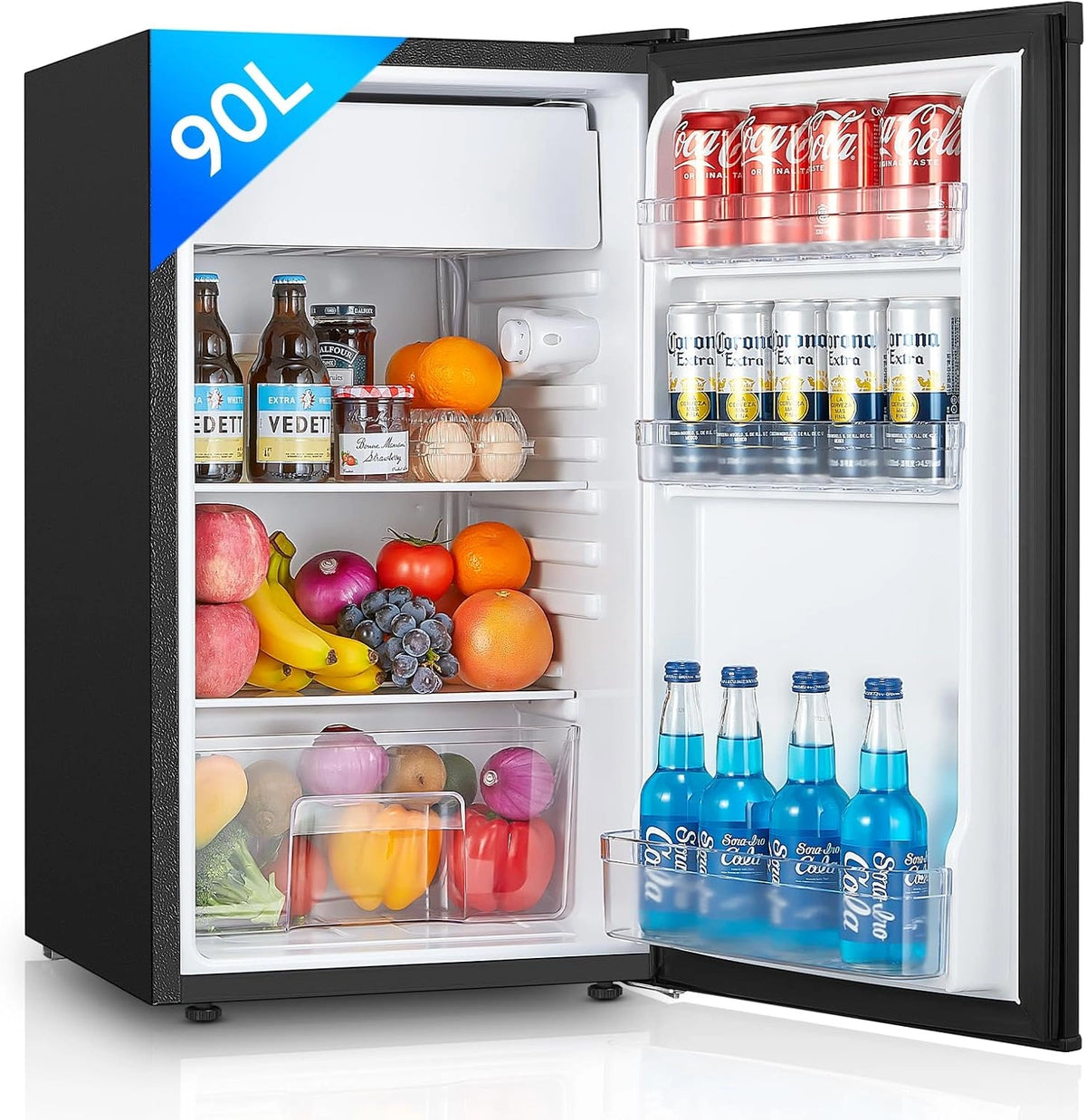 Réfrigérateur Compact FOHERE 91L avec Congélateur, Porte Réversible, Silencieux et Idéal pour Bureau ou Dortoir - Noir