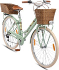 Vélo Urbain pour Femme 26/28 Pouces en Aluminium avec Shimano 7 Vitesses, Panier et Accessoires