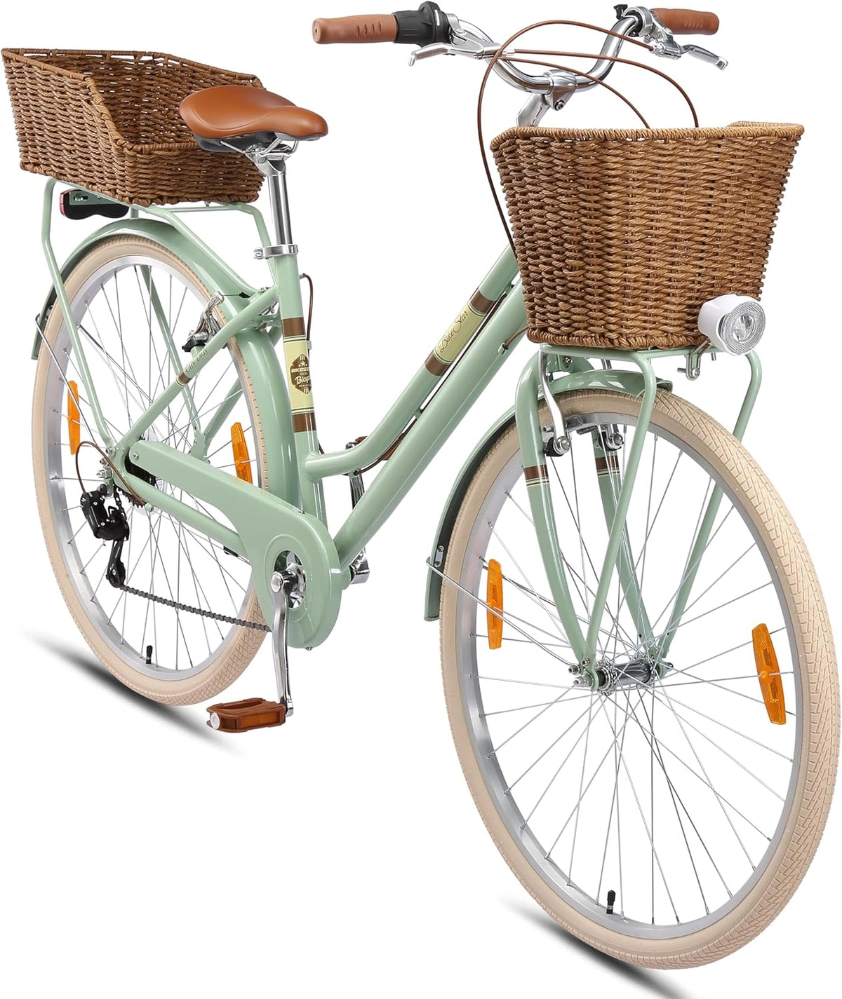 Vélo Urbain pour Femme 26/28 Pouces en Aluminium avec Shimano 7 Vitesses, Panier et Accessoires