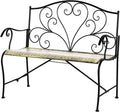 Banc de Jardin 2 Places en Fer Forgé Noir Doré Style Vintage