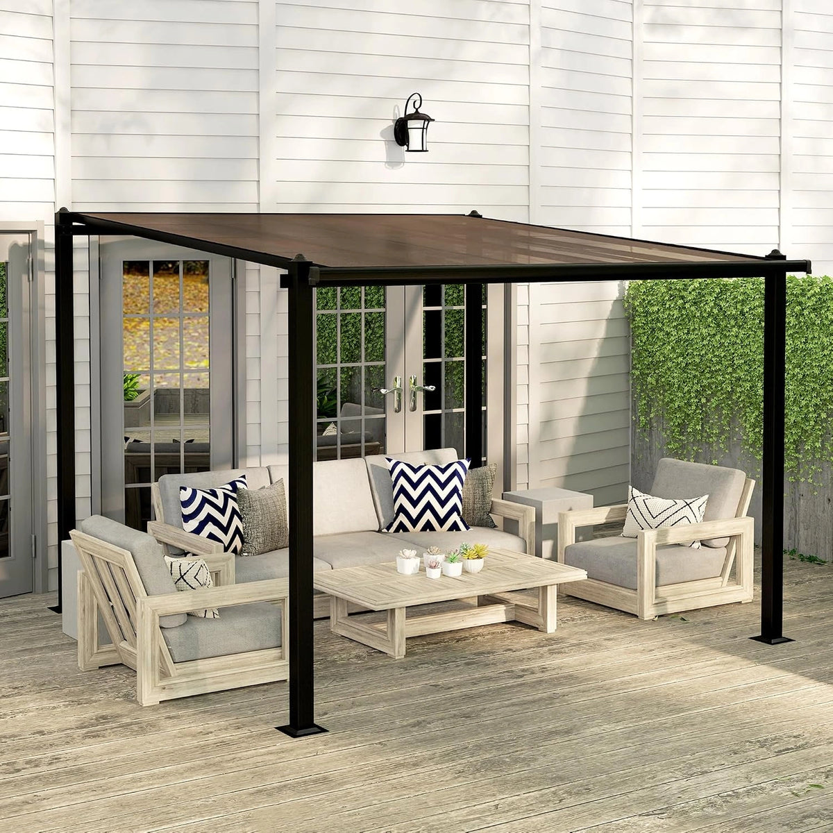 Pergola de Jardin en Aluminium 3x3m avec Toit Polycarbonate et Système de Drainage - Gris