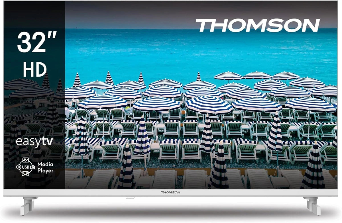 THOMSON Téléviseur LED HD 32 Pouces Blanc, Mode Hôtel, USB, HDMI, Triple-Tuner, Classe Énergétique A+