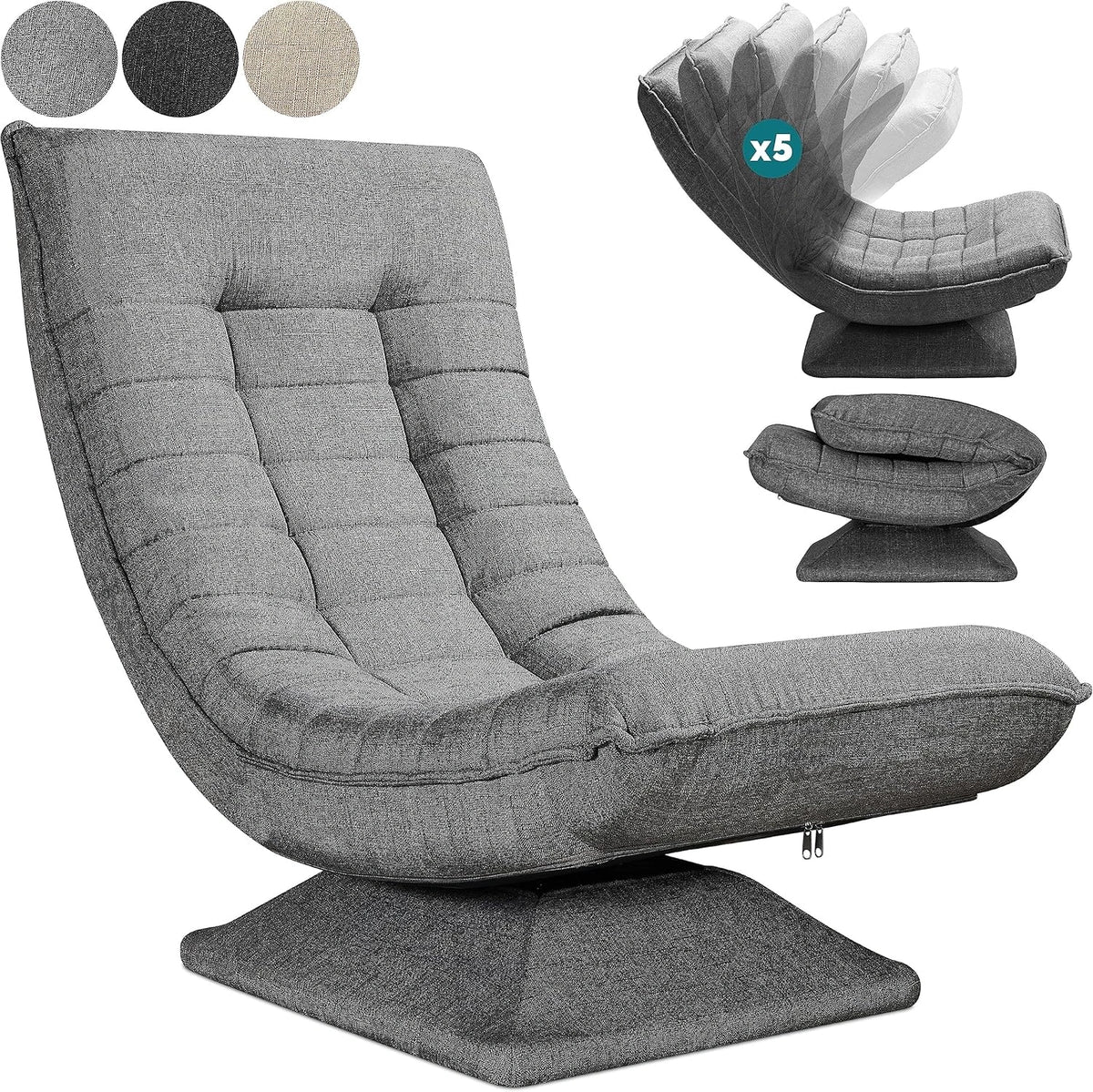 Fauteuil pivotant confortable 360° Casaria, gris, 150 kg, siège gaming ajustable